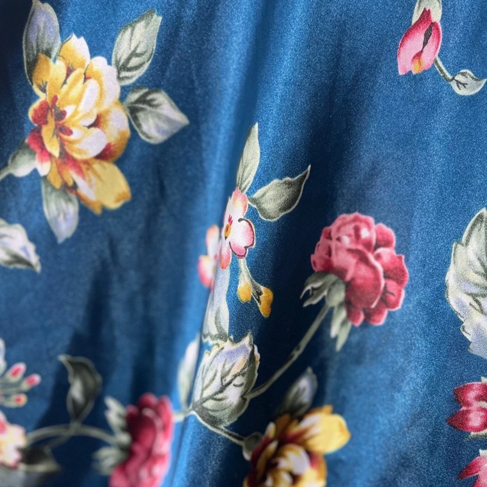Inner Most Floral Satin Chemise‎ Slip Dress Teal Blue Medium Cottagecore 90's